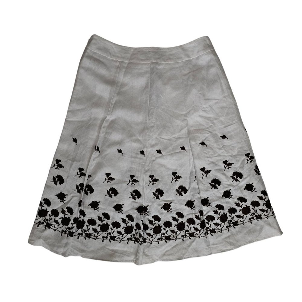 Ann Taylor Women's White/Black Floral Embroidered Pleated A-Line Skirt Size‎ 4 - Picture 3 of 11